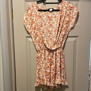 Floral Print Romper with Ruffle Hem